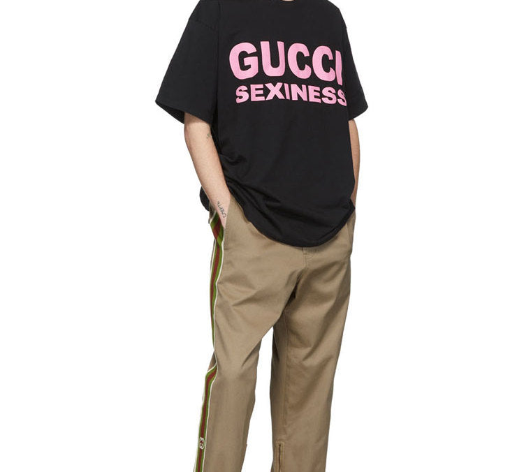 Gucci Pink Alphabet Printing Short Sleeve Black 616036-XJCK1-1024