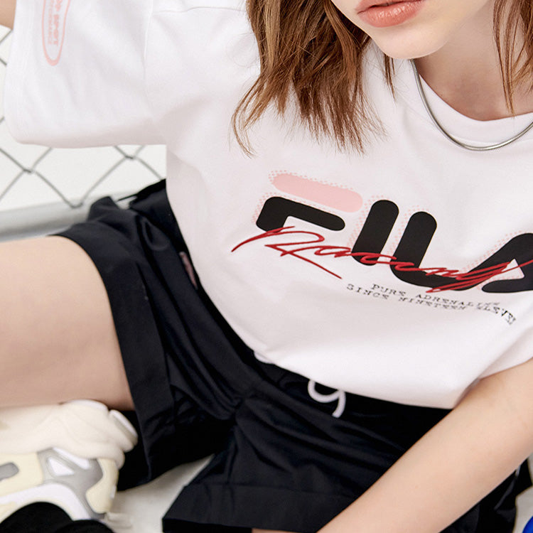 (WMNS) FILA FUSION Logo Alphabet Printing Loose Round Neck Short Sleeve White T-Shirt T11W123110F-WT