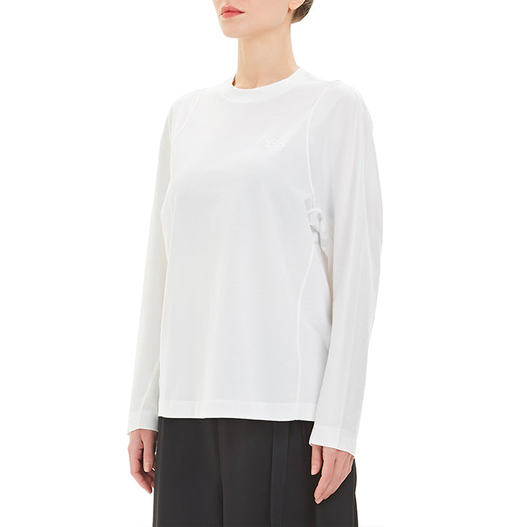 (WMNS) Y-3 Logo Pattern Loose Round Neck Long Sleeves White T-Shirt GK4474