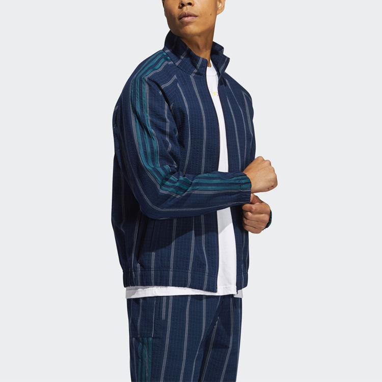 adidas originals Mw Tt Casual Stand Collar Plaid Athletics Sports Jacket Navy Blue GN3794
