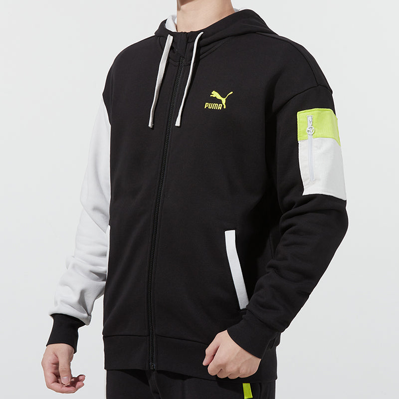 PUMA Retro Colorblock Knit hooded logo Jacket Black 534813-01