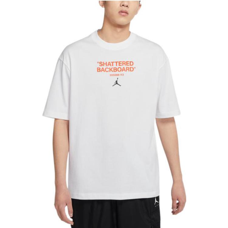 Men's Air Jordan Alphabet Pattern Round Neck Short Sleeve White T-Shirt DV9727-100