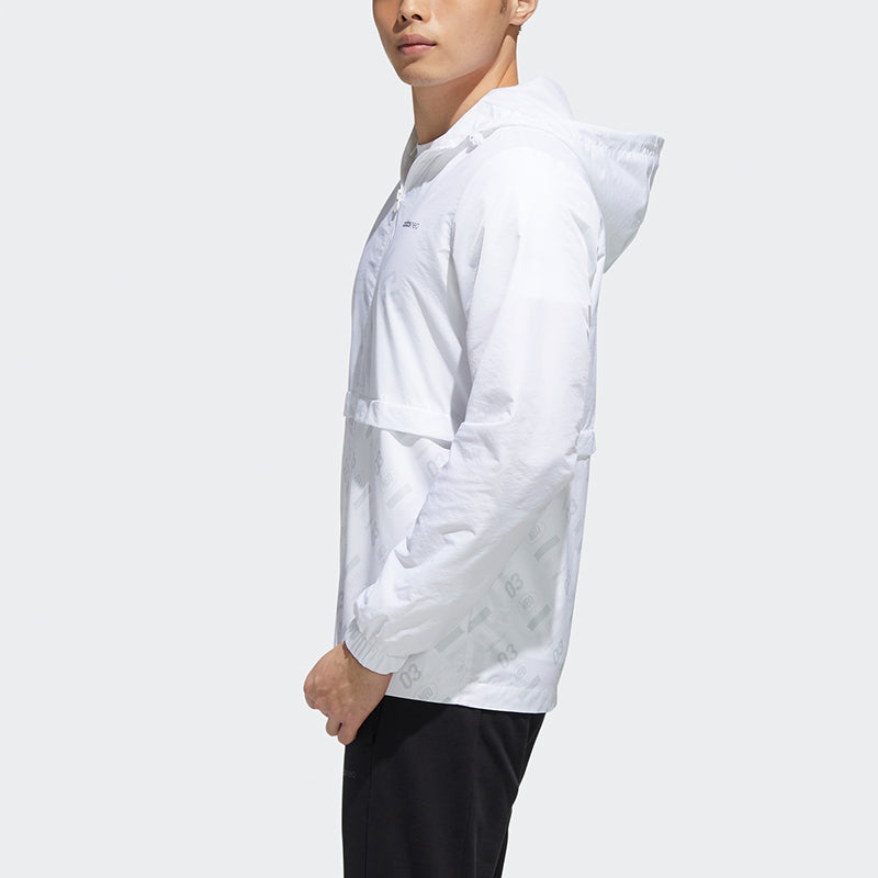 adidas neo M Brlv Wb 2 logo Printing Splicing Windproof hooded track Jacket White GK1512