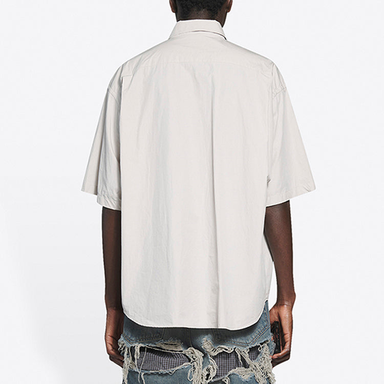 Men's Balenciaga Cotton Loose Short Sleeve Shirt Gray 664627TKM102967
