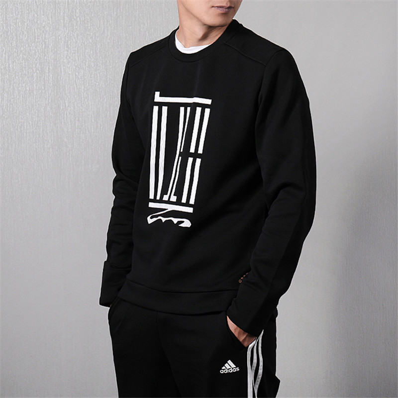 adidas Wj Crew Sroty Printing Pattern Sports Round Neck Pullover Black DT2461