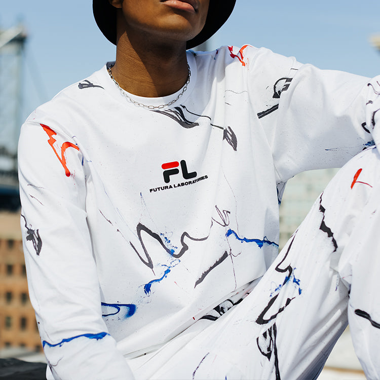 FILA FUSION x FUTURA Crossover Splash Ink Full Print Loose Long Sleeves Couple Style White T11U138203F-WT