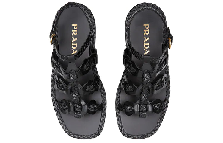 (WMNS) PRADA Braided Leather Sandals 'Black' 1X186M_027_F0002_F_A015