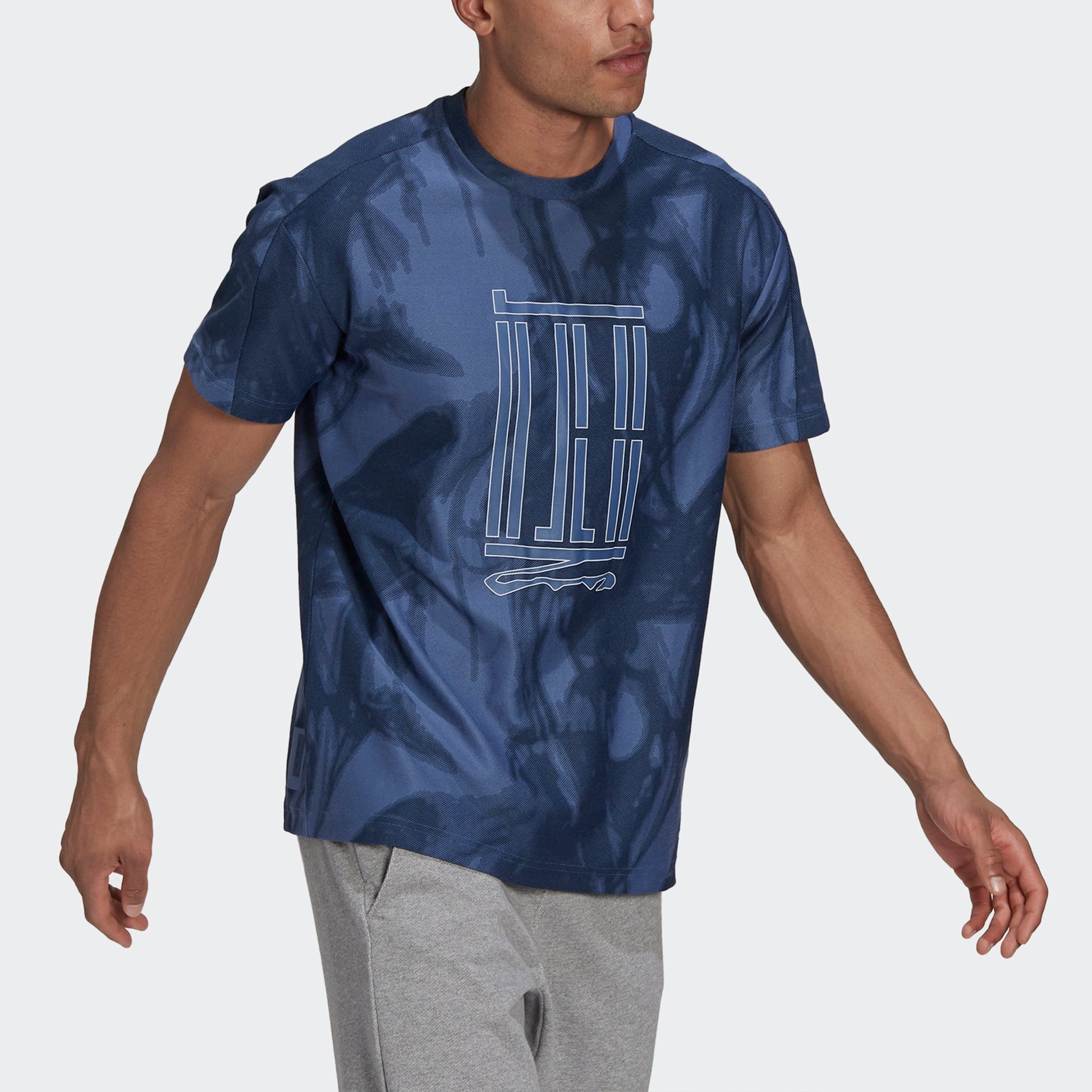 adidas Wj Top Series Sports Loose Printing Round Neck Short Sleeve Blue GU1801