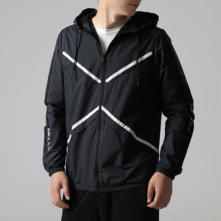adidas neo M Xield Wb Printing Stripe Windproof Sports Hooded Jacket Black DM4328