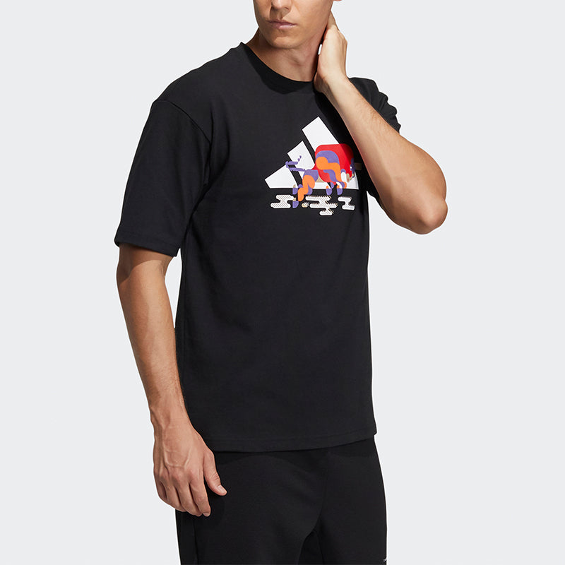 adidas CNY GFX T Subject Pattern Training Sports Short Sleeve Black GQ0888