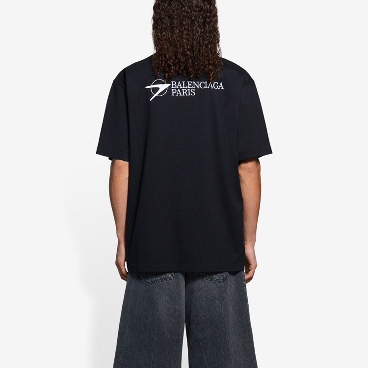 Balenciaga Unisex SS21 Corporate Printing Round-neck Short Sleeve Black 612966TKV861070