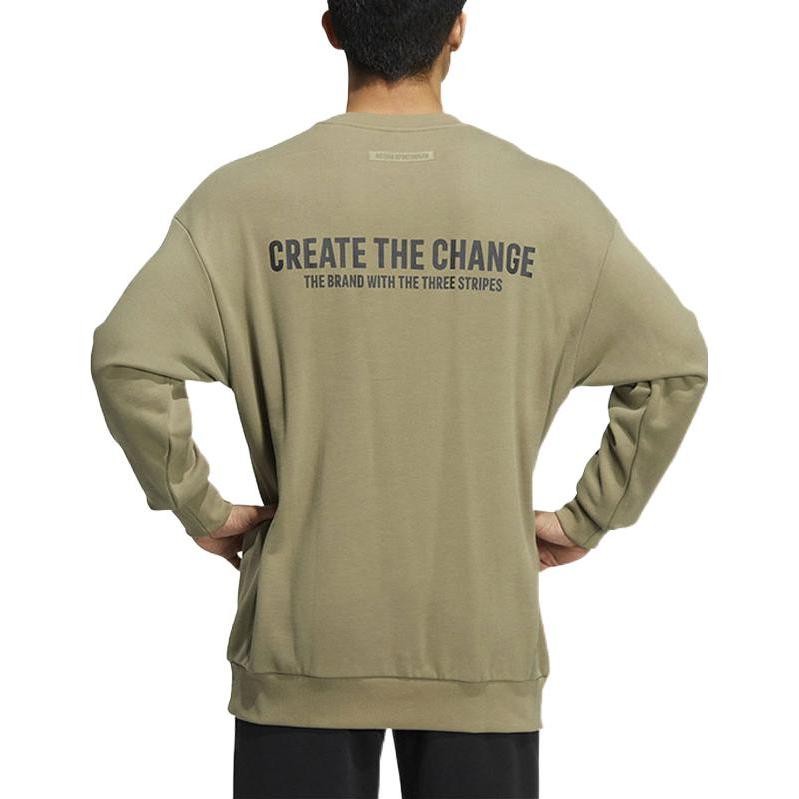 Men's adidas Alphabet Printing Pattern Pullover Round Neck Long Sleeves Green HZ7019