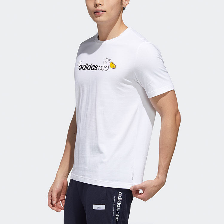 adidas neo x Yellow Crossover Logo Printing Round Neck Short Sleeve White GP5905
