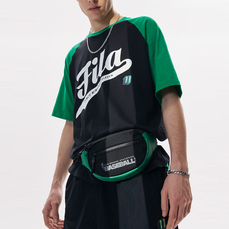 Men's FILA FUSION Contrasting Colors Knit Casual Sports Short Sleeve Black T-Shirt T11M132107F-BK