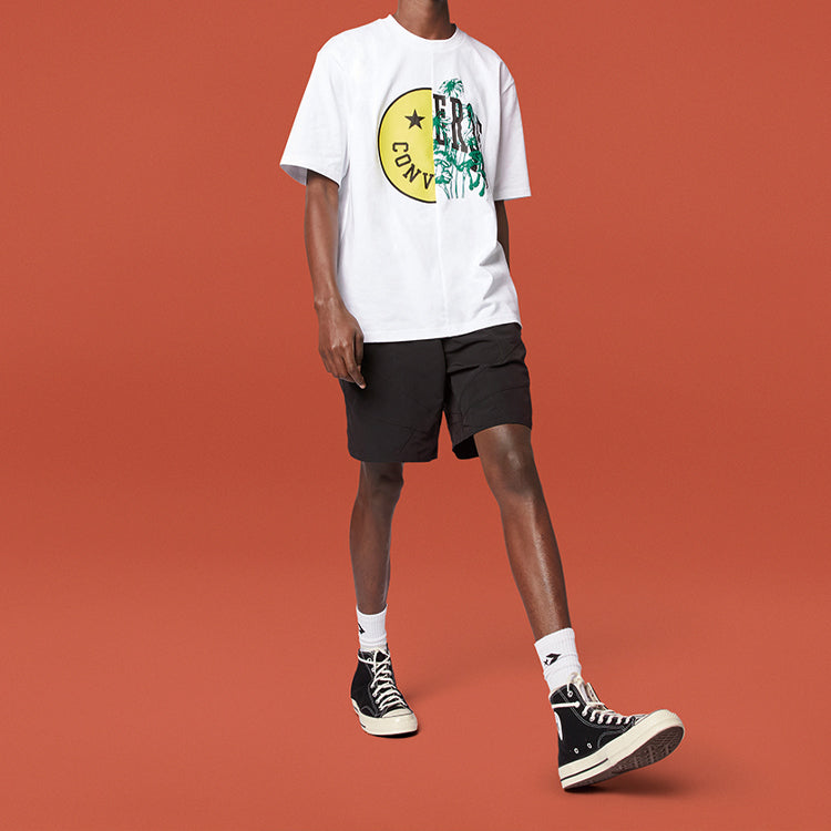 Men's Converse Smiling Face Printing Breathable Short Sleeve White 10018841-A03
