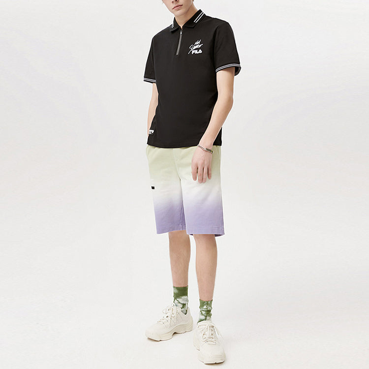 Men's FILA FUSION Business Casual Alphabet Printing Short Sleeve polo Dark Black Polo Shirt T11M121110F-BK