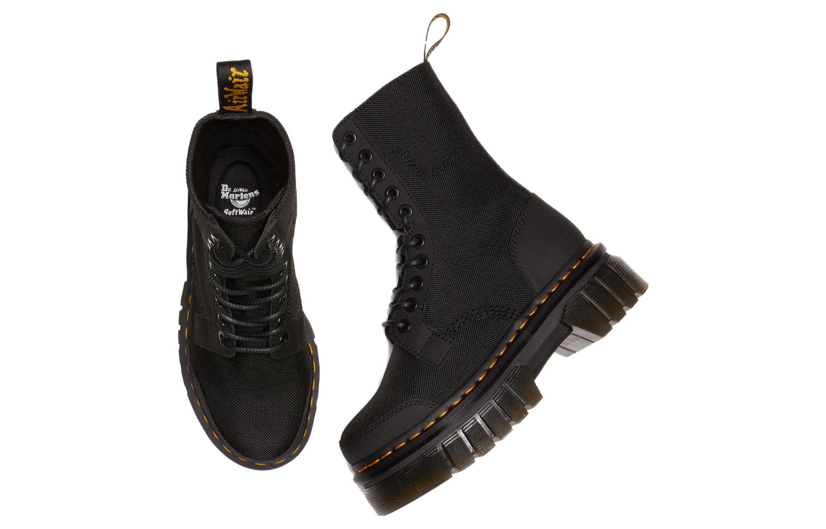 (WMNS) Dr. Martens Audrick 10-eye Synthetic Leather Platform Boots 'Black' 30680001