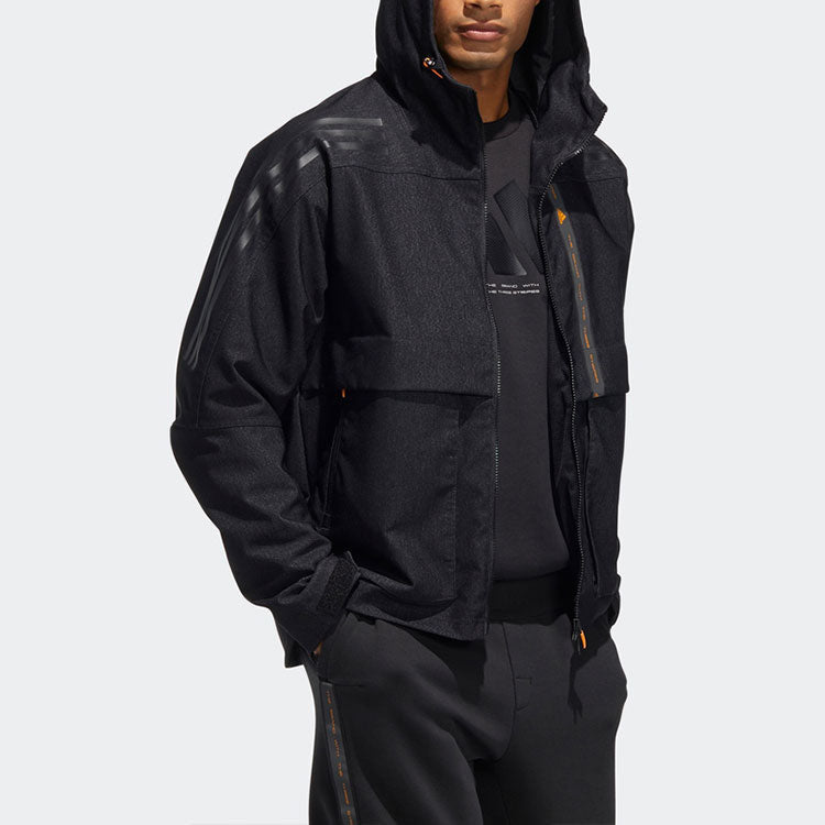 Men's adidas Th Dnm Wvjk Logo Printing Sports Hooded Jacket Black HE9904