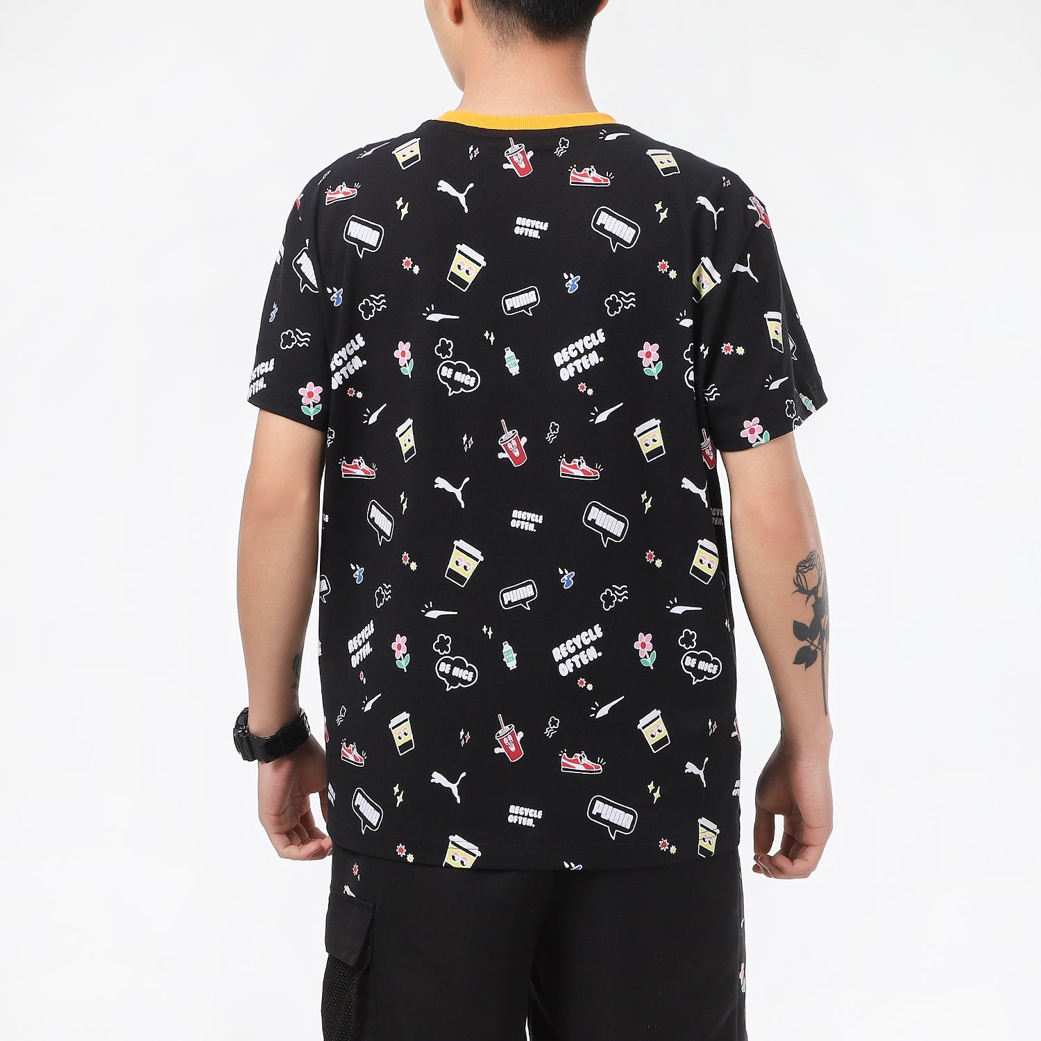PUMA Awareness Aop Tee Sports Alphabet Printing Short Sleeve Black 532033-01