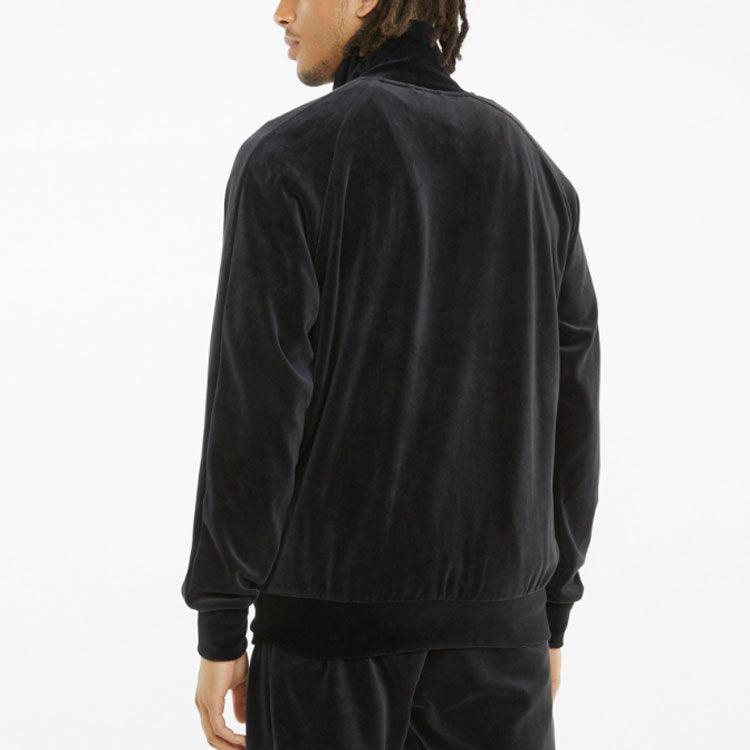 PUMA Iconic T7 Embroidered Logo Retro Sports Suede Stand Collar Jacket Black 532936-01
