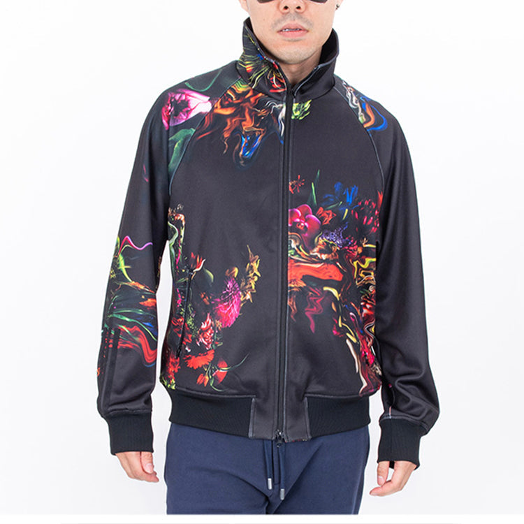 Men's Y-3 Printing Pattern Stand Collar Jacket Black FJ0391IW