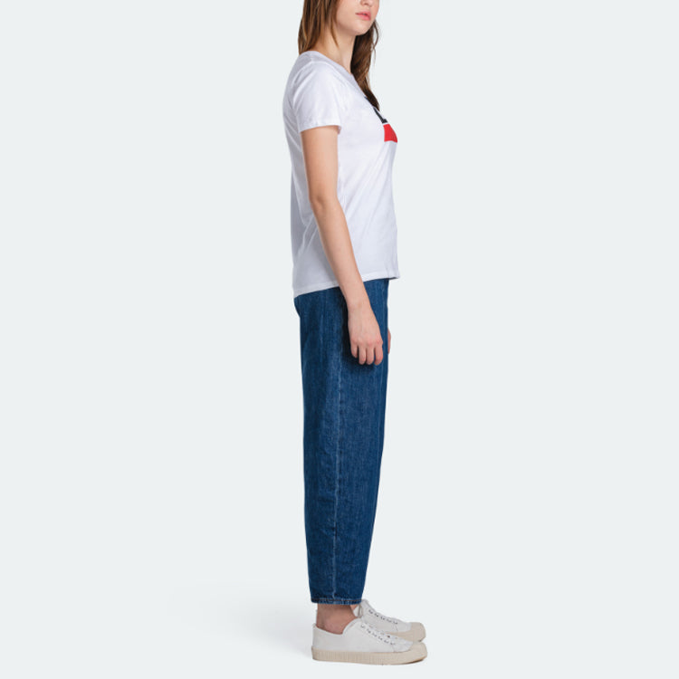Levis Logo Printing Round Neck Pullover Retro Sports Short Sleeve White T-Shirt 17369-0297