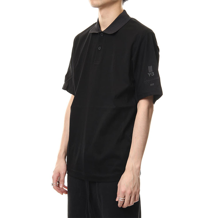 Men's Y-3 Business Pure Cotton Short Sleeve Polo Shirt Black DY7300