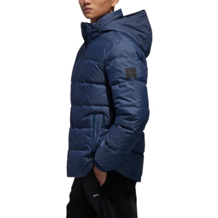 adidas Solid Color Hooded  three stripes Down Jacket Men's Navy Blue DM4210