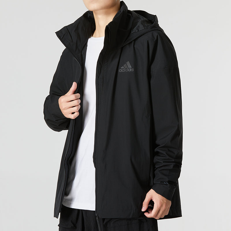 Men's adidas Traveer Rr J Athleisure Casual Sports Woven Solid Color Logo Stripe Hooded Jacket Black HG6016