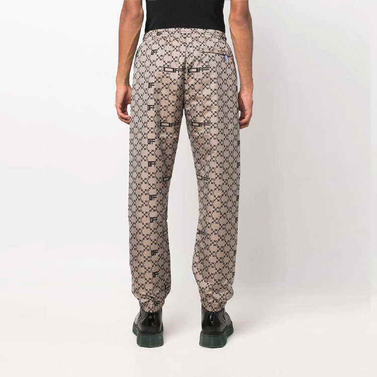 Men's Off-White SS22 Full Print Pattern Alphabet Sports Pants/Trousers/Joggers Beige OMCJ016S22FAB0016210