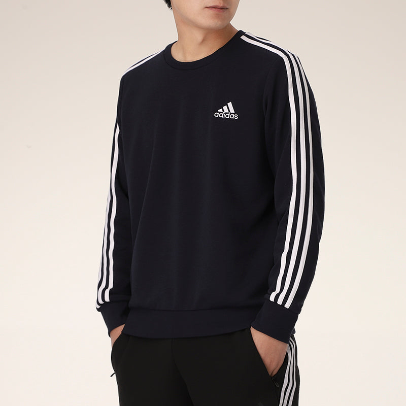 adidas Casual Sports Round Neck Stripe Pullover Dark Blue GK9079