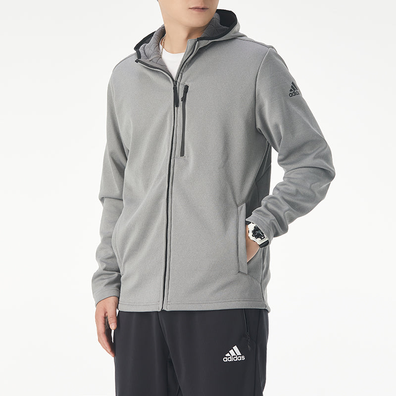 adidas Perfom Fl Jkt Solid Color Fleece Lined Stay Warm Hooded Jacket Gray GV3516