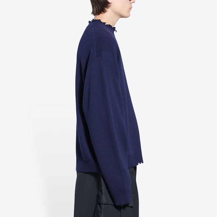 Balenciaga Double B Highneck Wool Knit Sweater 'Blue' 682010T16274011