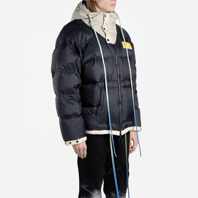 Off-White FW19 Scaffolding Zipped Puffer Arrow Jacket Men Blue OMED019F19E150253201