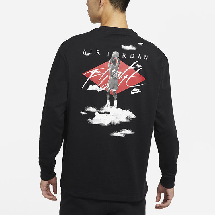 Men's Jordan Alphabet Embroidered Printing Breathable Sports Round Neck Long Sleeves Autumn Black T-Shirt DH8963-010