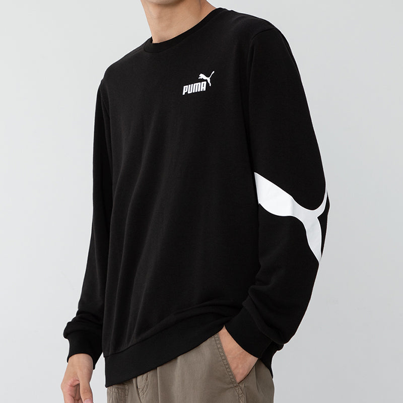 PUMA Basic Logo Crew Logo Printing Sports Round Neck Pullover Black 534623-01