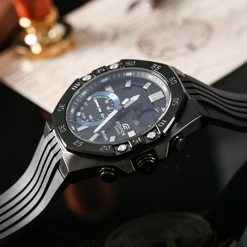 CASIO Bluetooth Waterproof Sports EDIFICE Sapphire Crystal Quartz Solar Powered Mens Black Analog/Digital Combo ECB-10YPB-1A