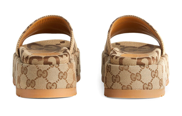 (WMNS) Gucci GG Lame Platform Slide Sandal 'Camel Monogram' 623212-UKO00-2580
