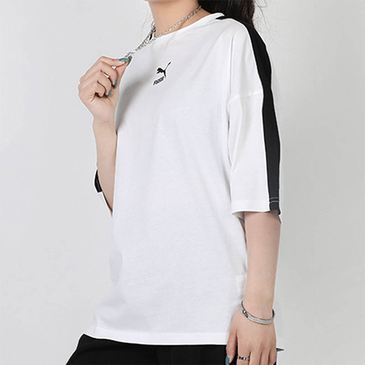 (WMNS) PUMA Splicing Short Sleeve Classic Loose White 530006-02