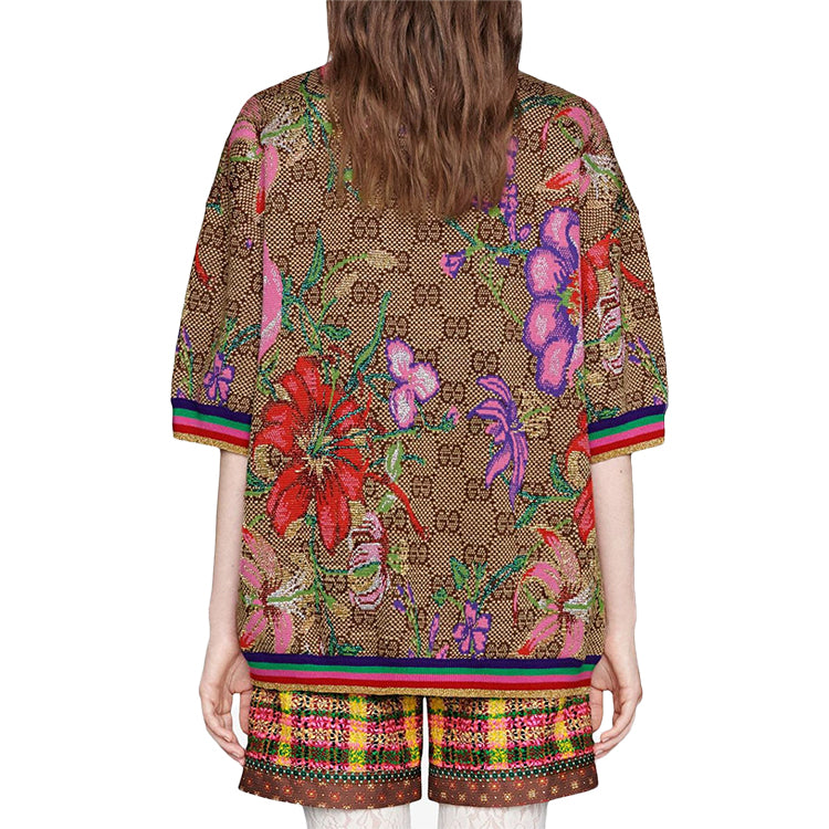 (WMNS) Gucci GG Floral Printed Crewneck For Brown 606083-XKA7F-2006