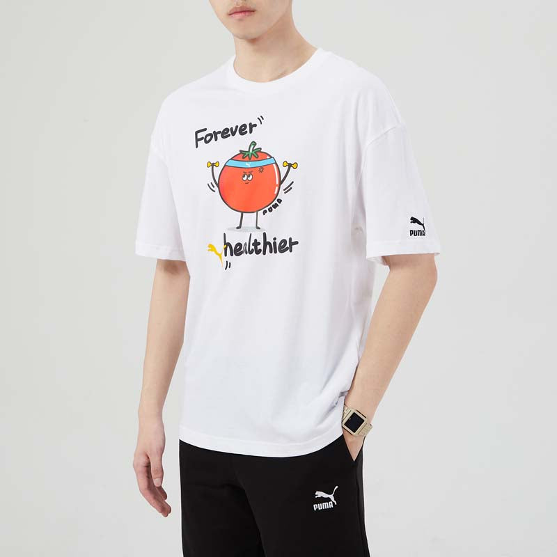 Men's PUMA Funny Printing Sports Round Neck Short Sleeve White 533104-02