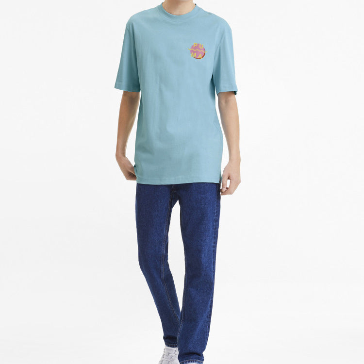 PUMA Downtown Graphic Printed Short Sleeve TEE Blue 597337-18