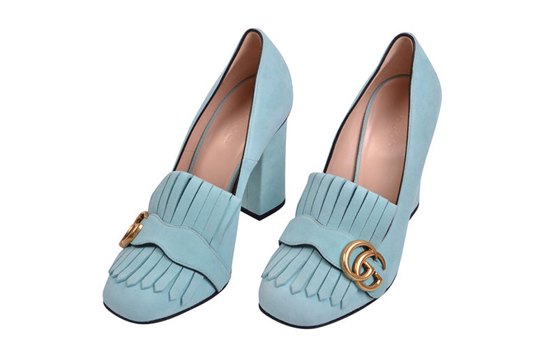 (WMNS) Gucci Marmont Suede Heels 'Light Blue' 408206-C2000-3628