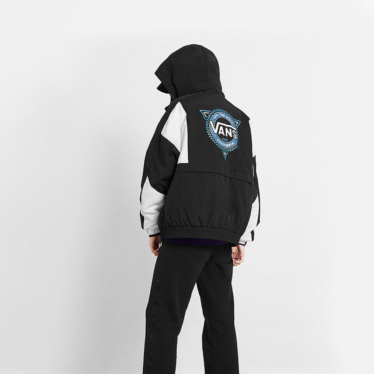 Vans Contrast Color Stitching hooded track Jacket Couple Style Black VN0A48CJBLK