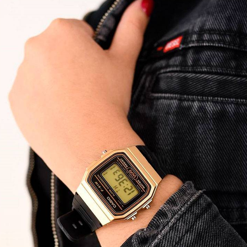 CASIO Waterproof Unisex Mens Black/Gold Digital F-91WM-9A