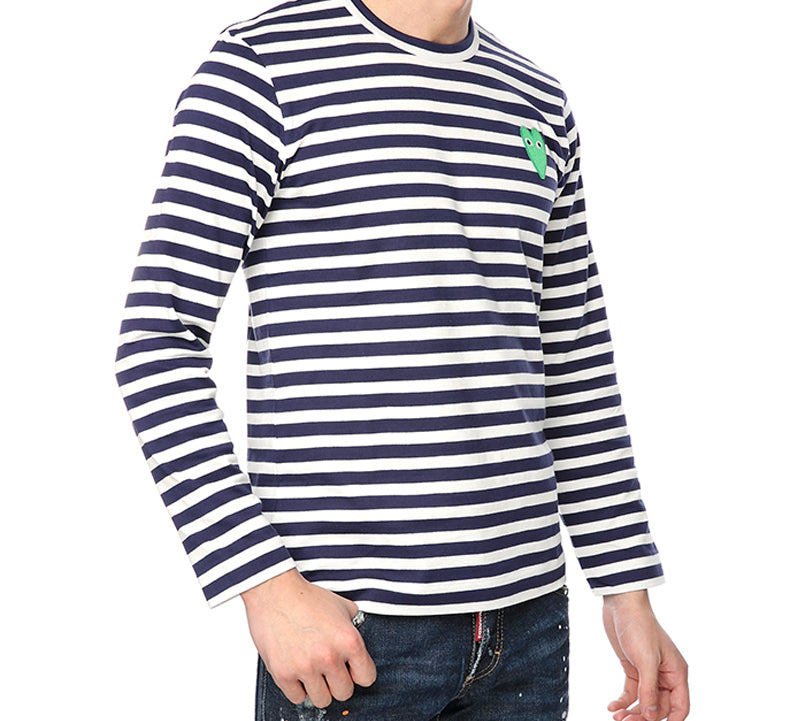 COMME des GARCONS PLAY Striped Long Heart Long Sleeves Tee 'Navy White' AZ-T052-051-1