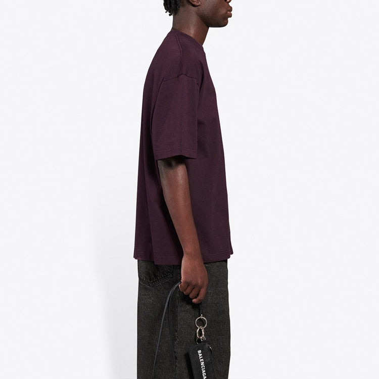 Balenciaga SS21 Chest Logo Round Neck Short Sleeve Purple 612966TIV545182