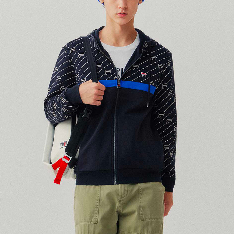 FILA Full Print Splicing Sports Hooded Jacket Blue F11M048503F-NV