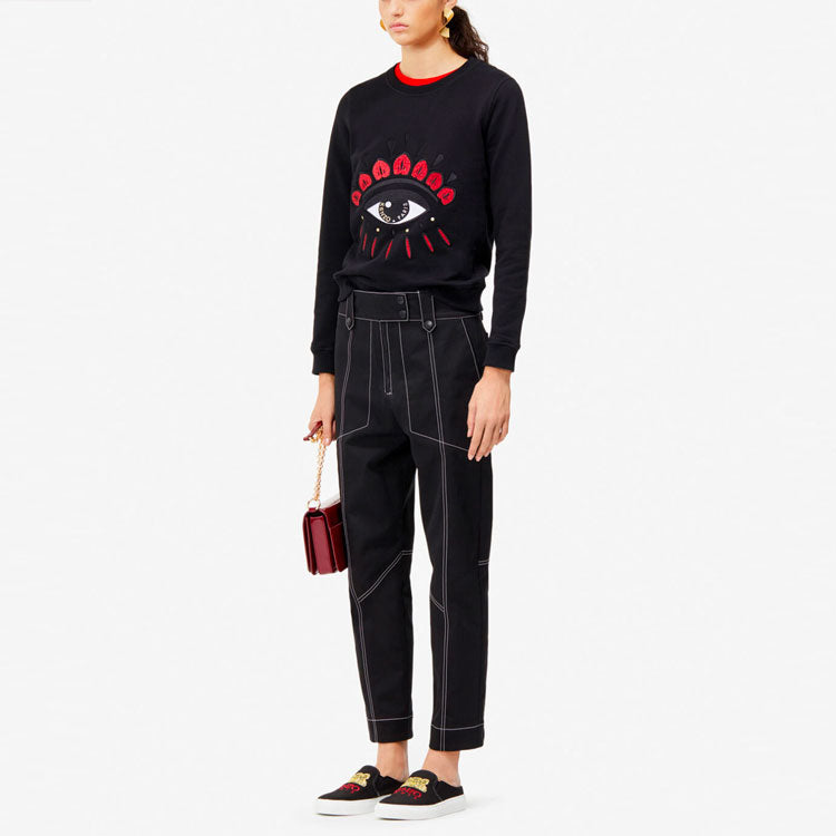 (WMNS) KENZO Eye Pattern Long Sleeves Hoodie Black F952SW7104X7