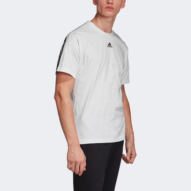 adidas M MH 3S Tee Stripe Sports Round Neck Short Sleeve White DX7656